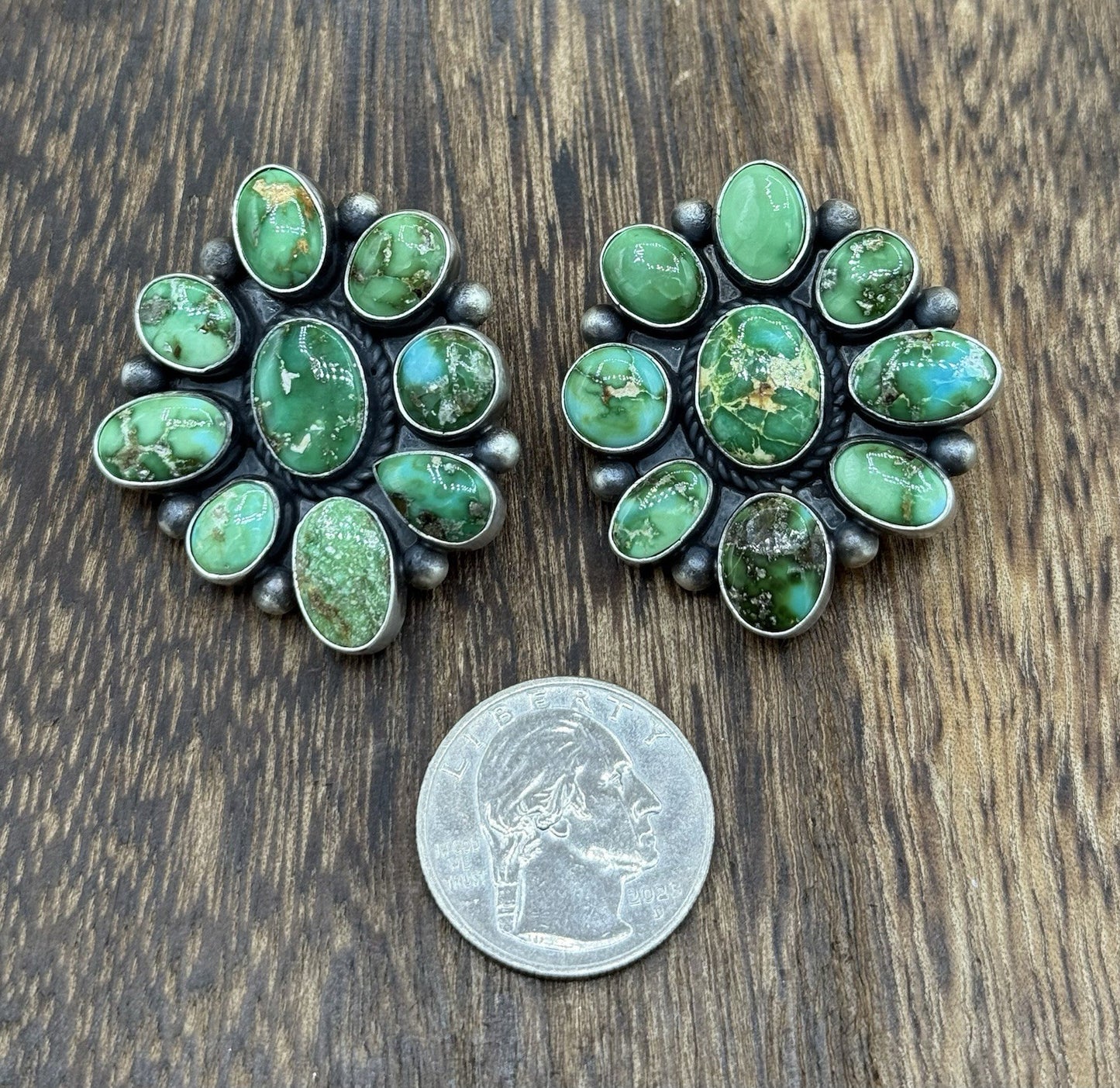 Navajo Handmade Sterling Silver Sonoran Gold Turquoise Cluster Post Earrings