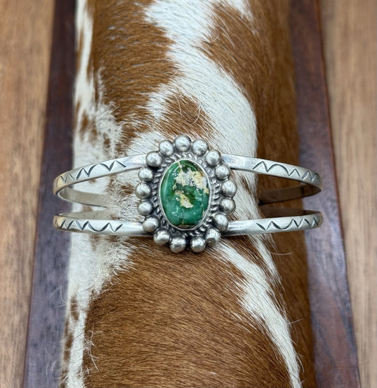 Native Navajo Handmade Sterling Silver Sonoran Gold Turquoise Cuff Bracelet