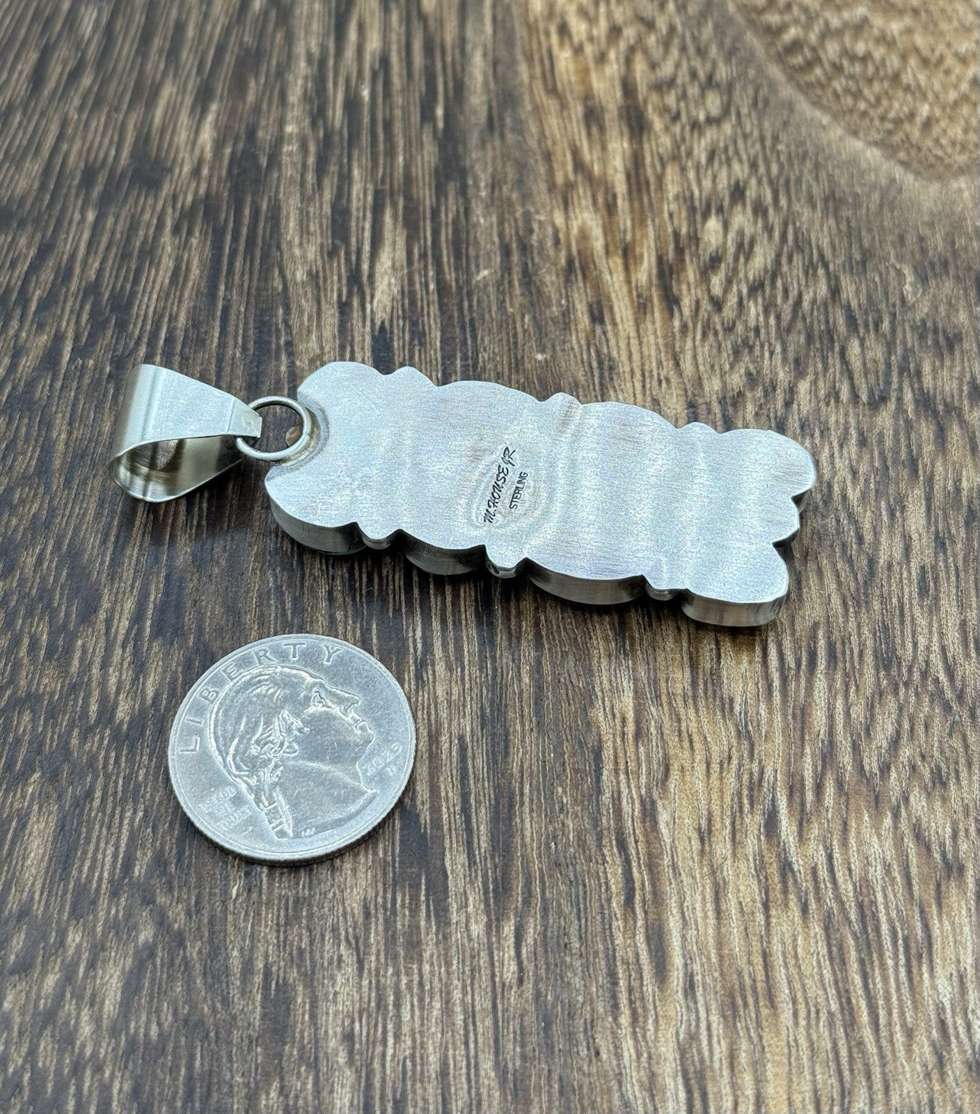 Navajo Handmade Sterling Silver Sonoran Gold Turquoise Cluster Drop Pendant