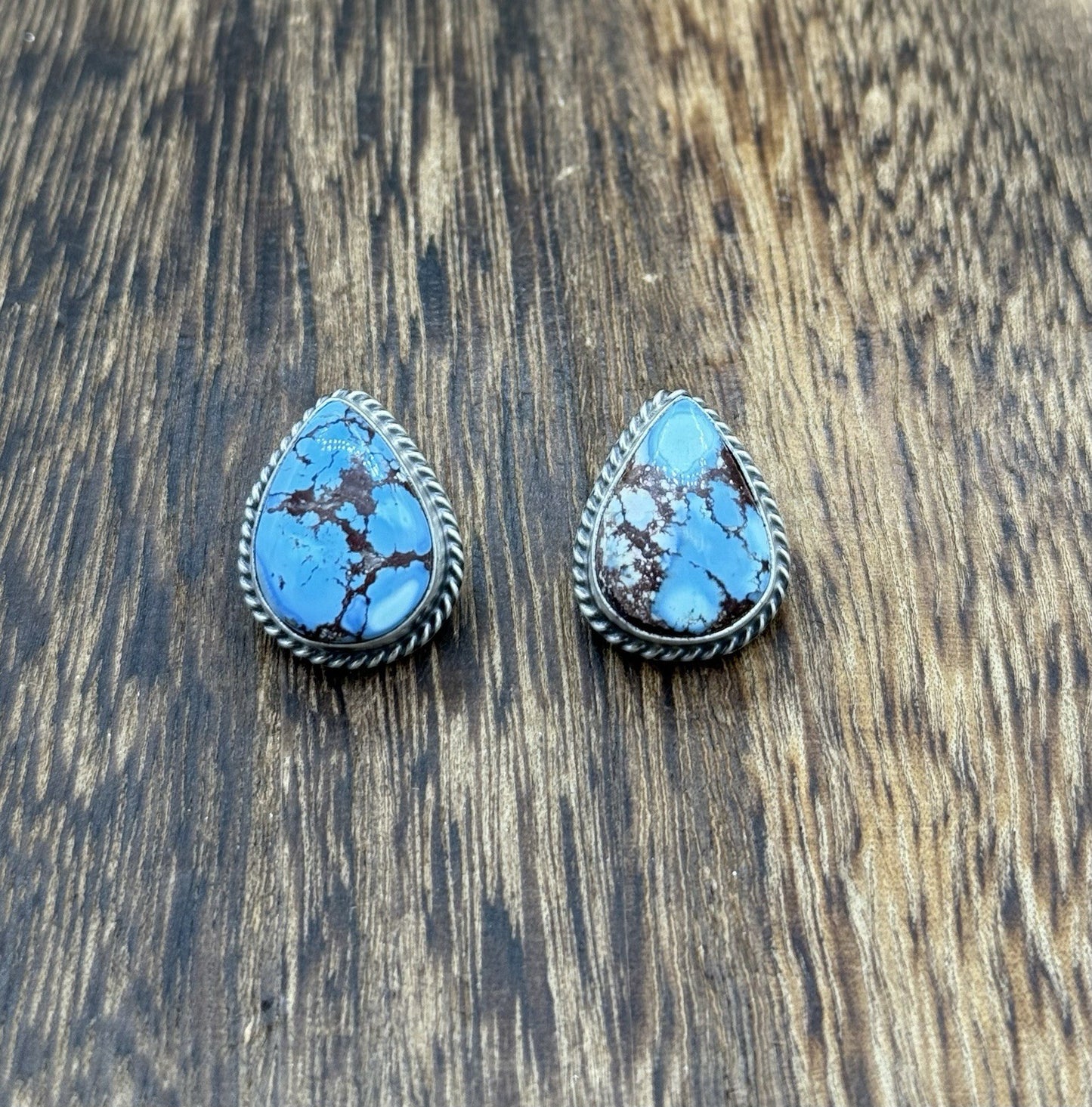 Native Navajo Handmade Sterling Silver Golden Hills Turquoise Post Stud Earrings