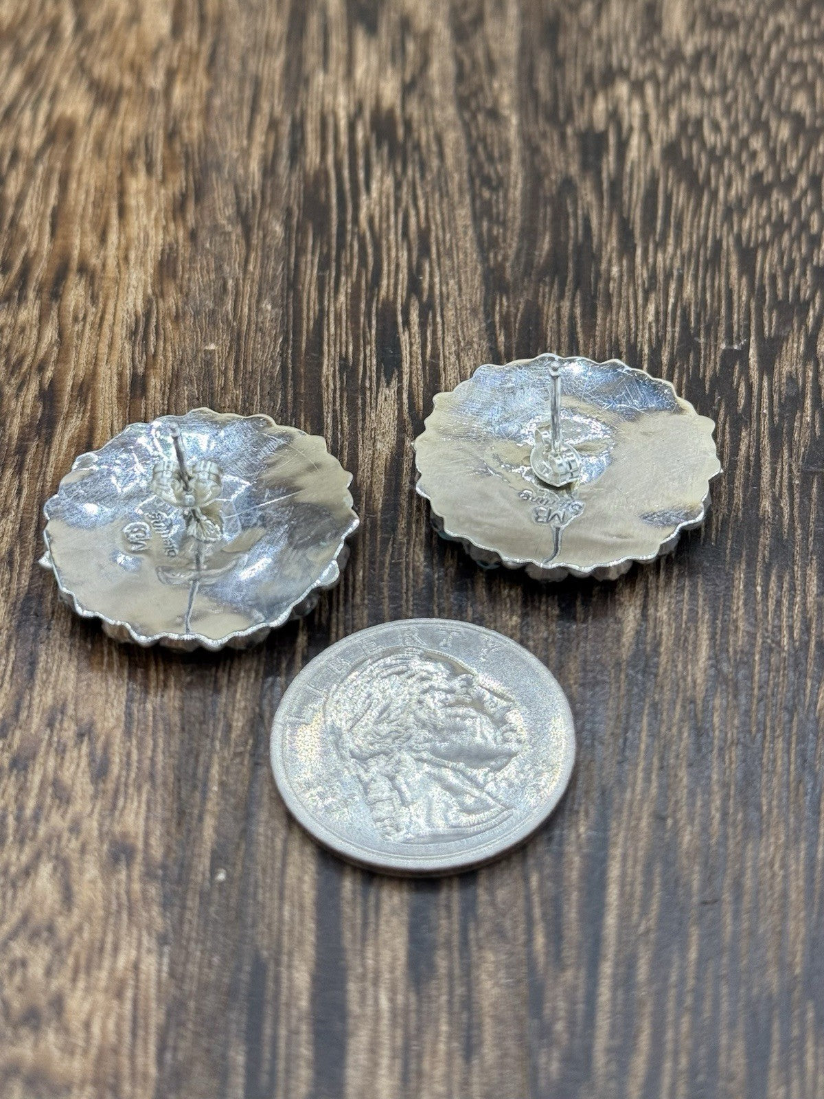 Native American Navajo Handmade Sterling Silver Turquoise Cluster Post earrings