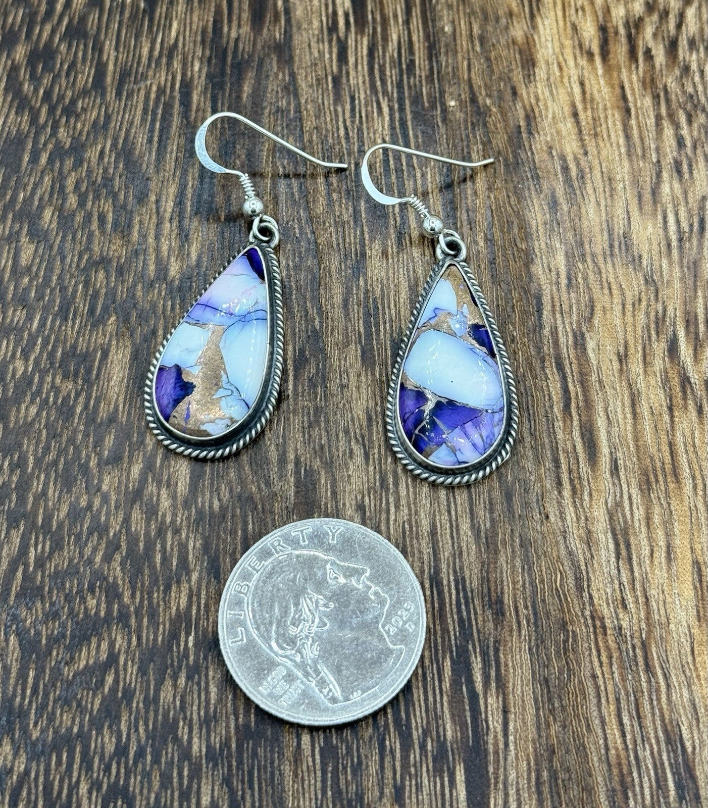 Navajo Handmade Sterling Silver Violet Rose Dahlia Dangle Drop Earrings Byron B.
