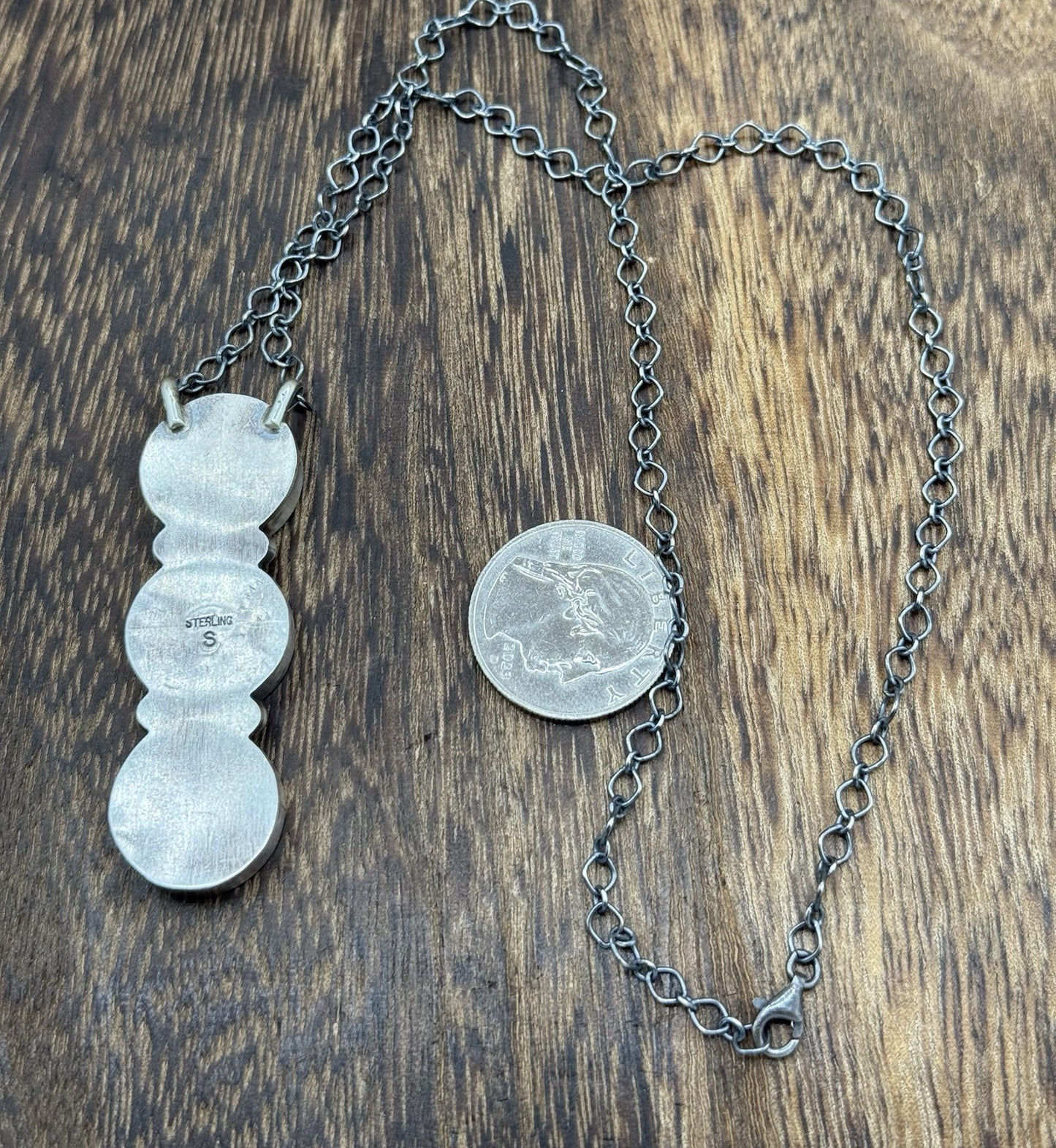 Navajo Handmade Sterling Silver Liberty Dime Cluster Bar Lariat Necklace 18”