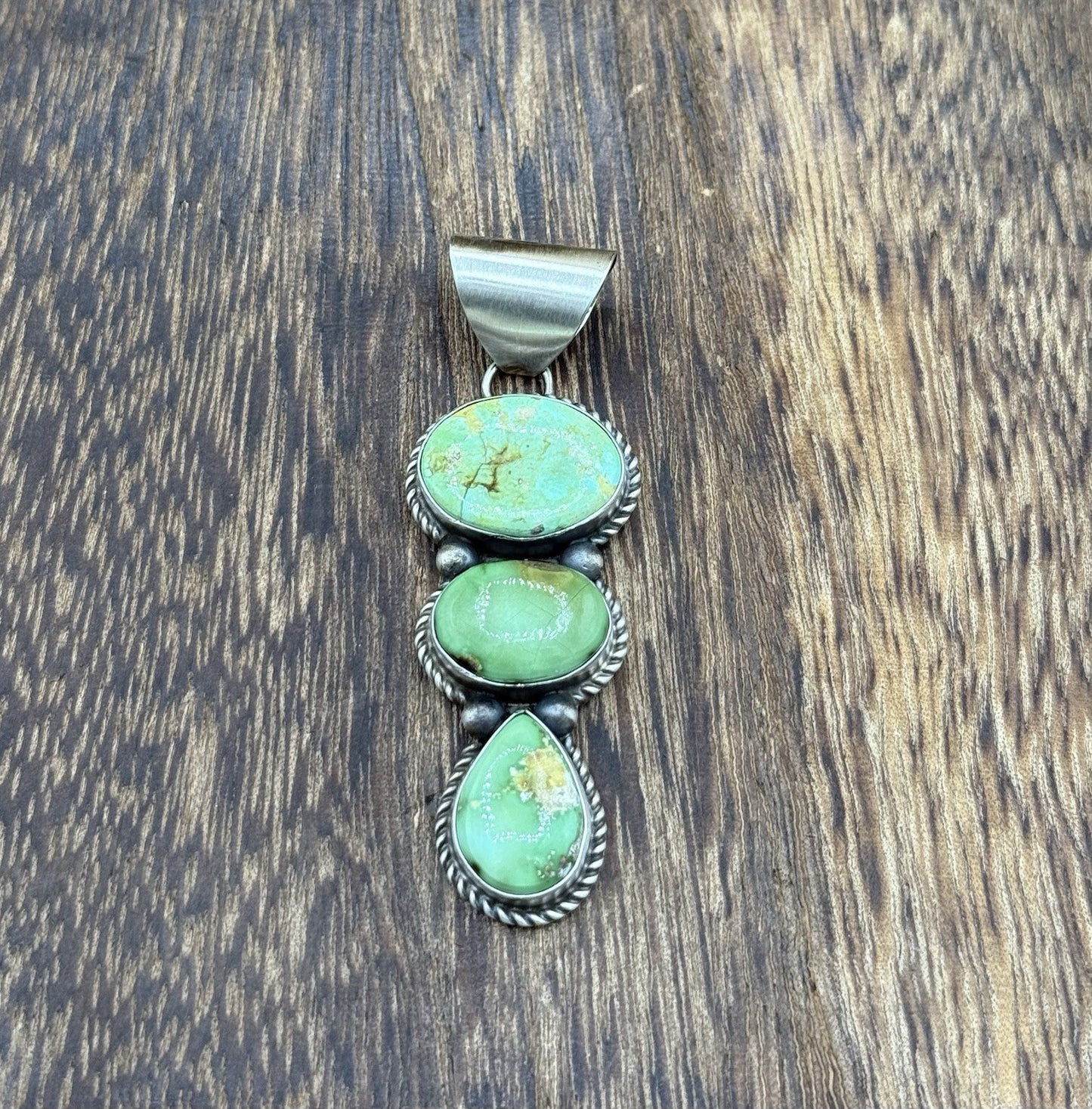 Navajo Handmade Sterling Silver Sonoran Gold Turquoise Cluster Drop Pendant