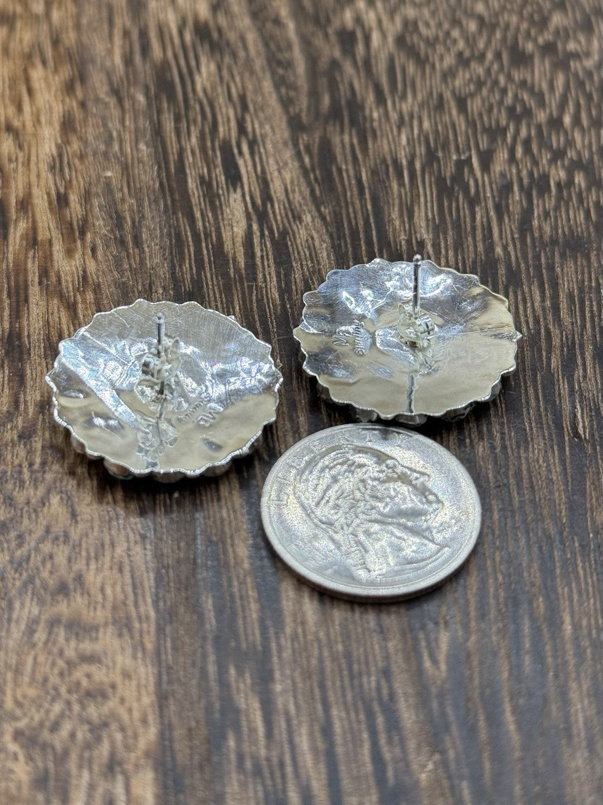 Native American Navajo Handmade Sterling Silver Turquoise Cluster Post earrings