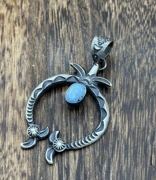 Navajo Handmade Sterling Silver Golden Hills Turquoise Naja Pendant Kevin Billah