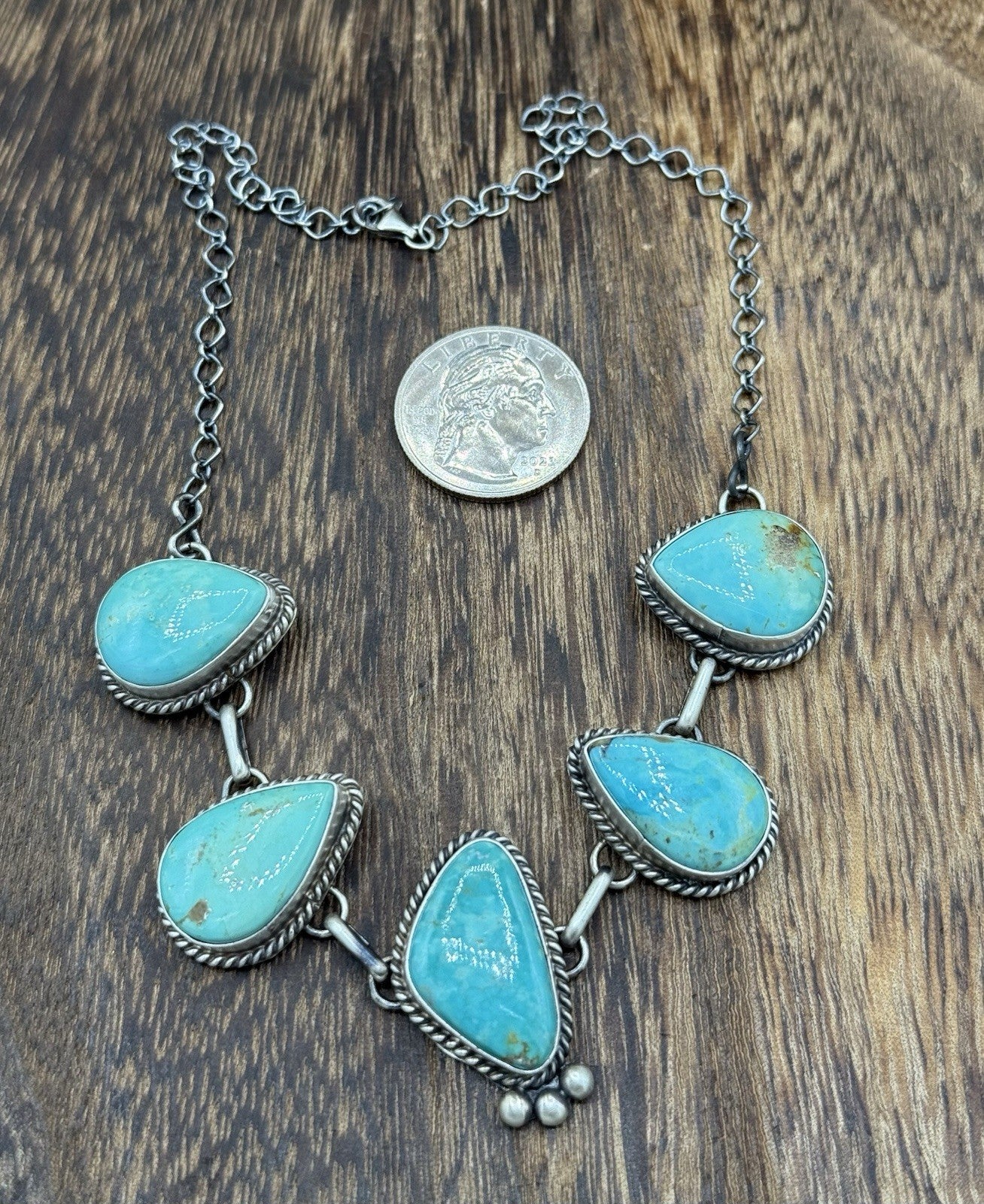 Native Navajo Handmade Sterling Silver Kingman Turquoise Choker Necklace 15β