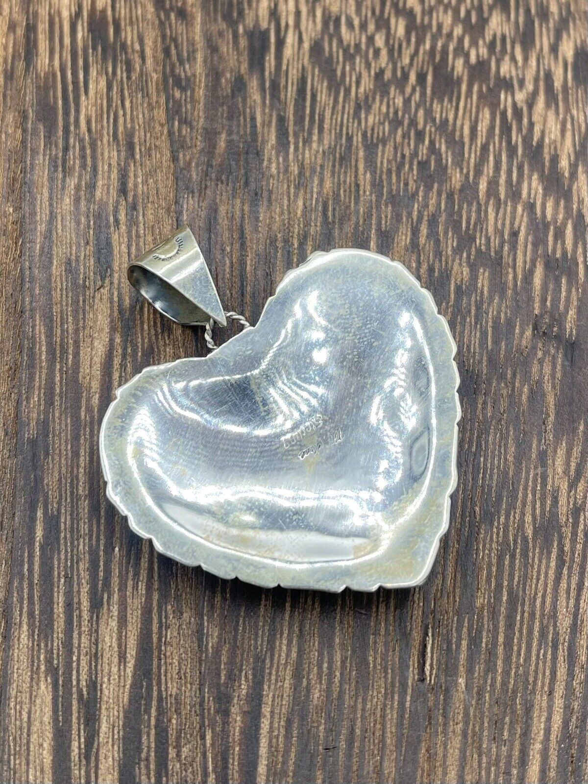Native American Sterling Silver Navajo Handmade Natural Turquoise Heart Pendant