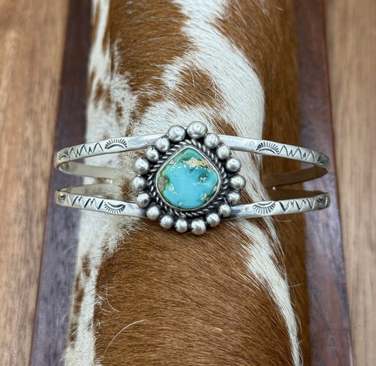 Native Navajo Handmade Sterling Silver Sonoran Gold Turquoise Cuff Bracelet