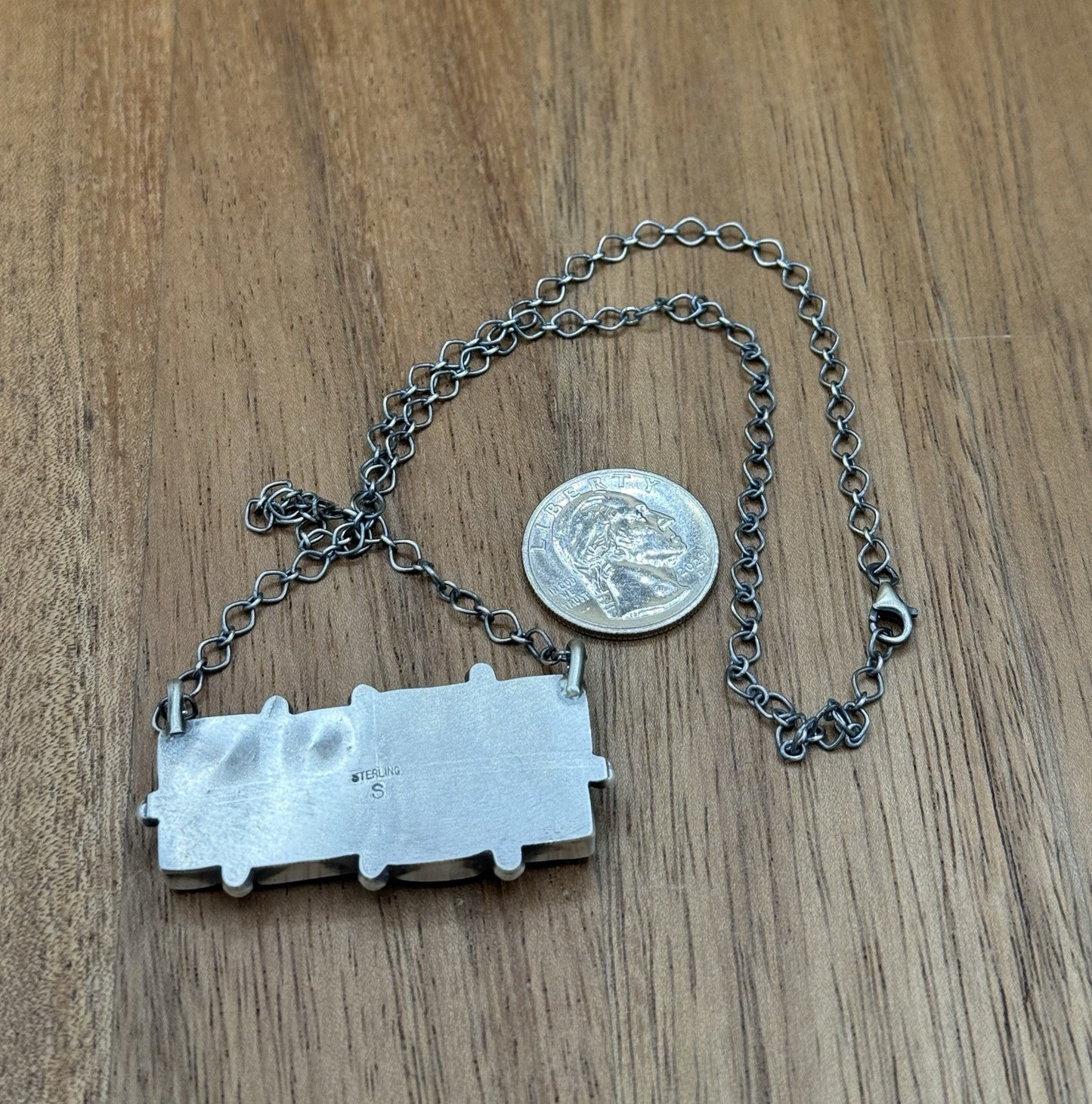 Navajo Handmade Sterling Silver Mixed Stone Turquoise Cluster Bar Necklace 18”