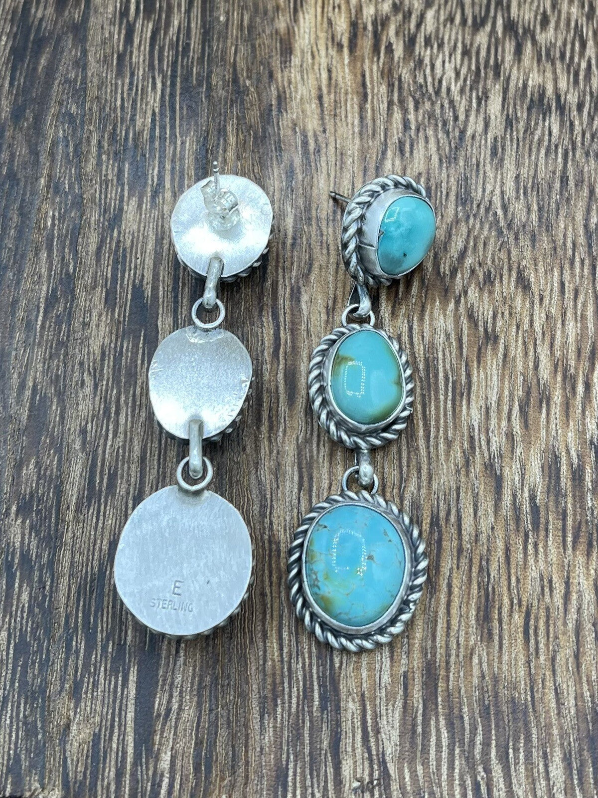 Native American Sterling Silver Navajo Handmade Turquoise Post Dangle Earrings