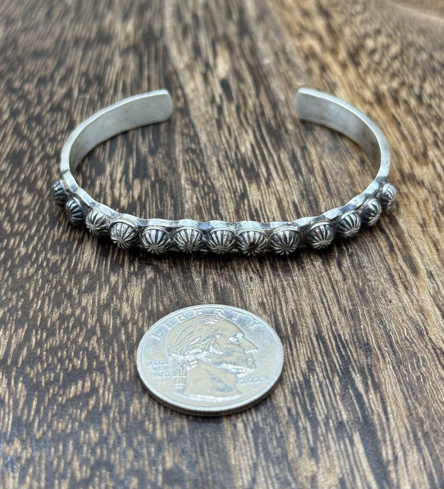 Navajo Handmade Sterling Silver Old Look Concho Design Stacker Cuff Bracelet
