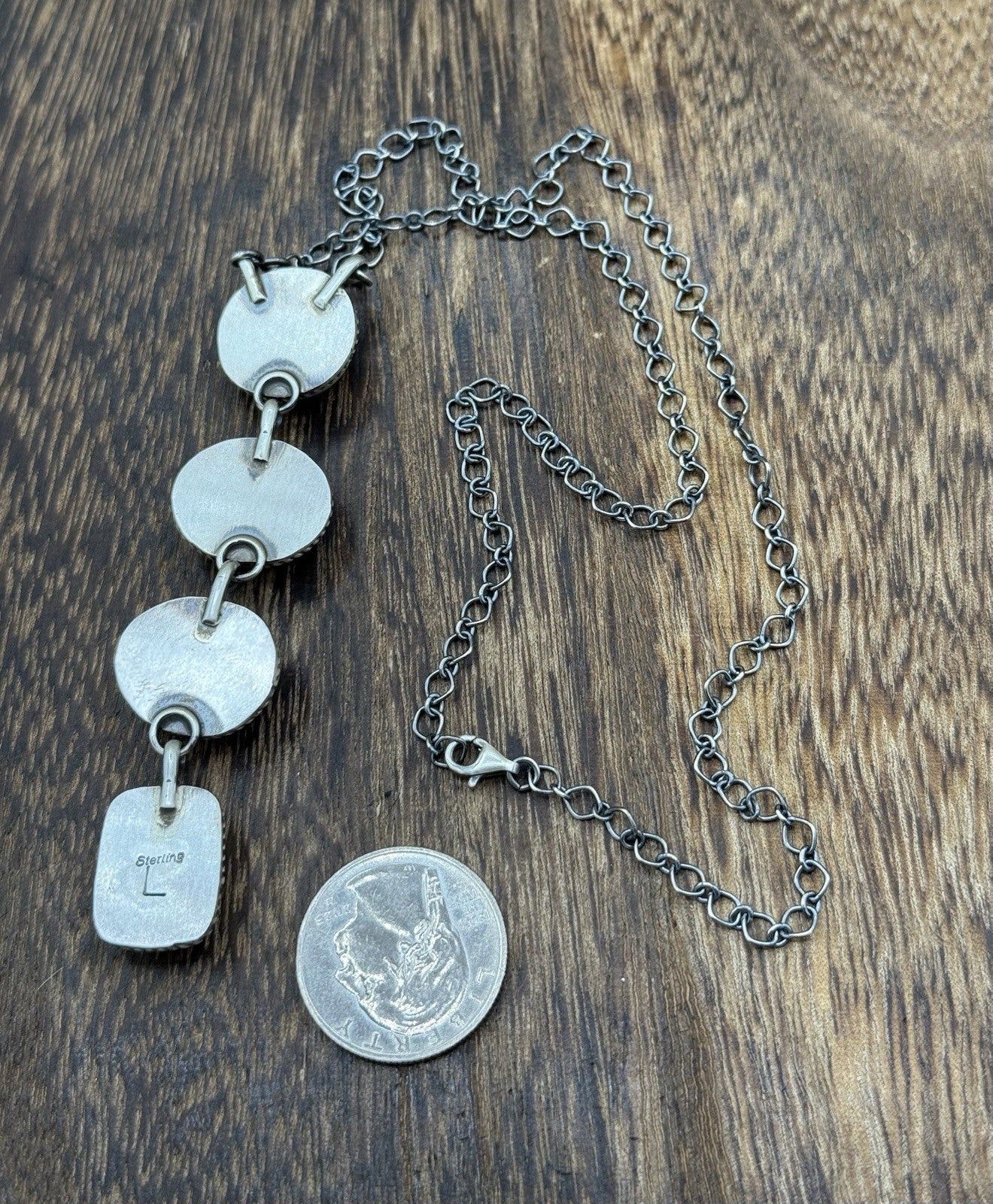 Navajo Handmade Sterling Silver Multi Color Mixed Stone Lariat Necklace 18”