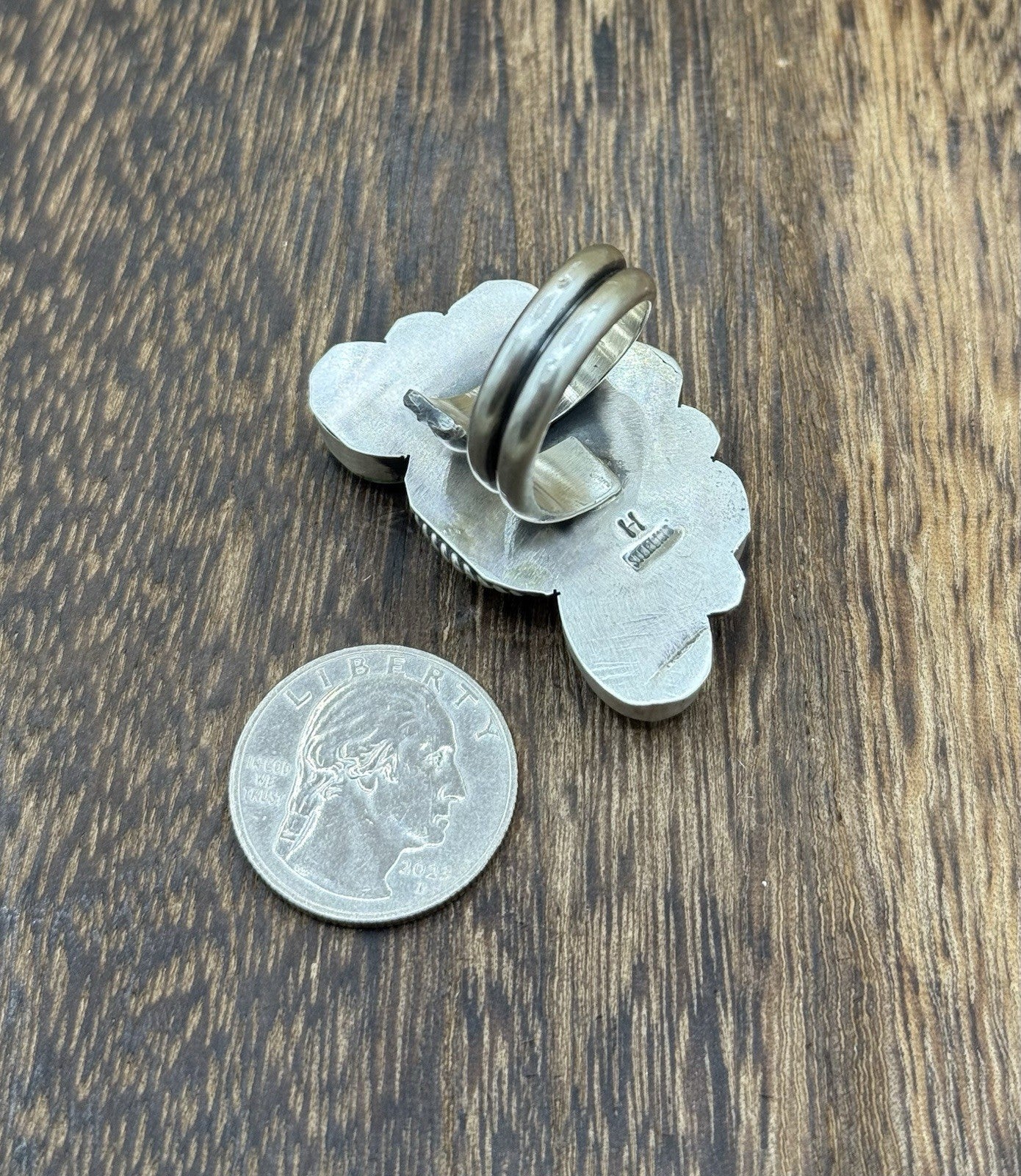 Navajo Handmade Sterling Silver Sonoran Gold Turquoise Half Cluster Ring Size 8