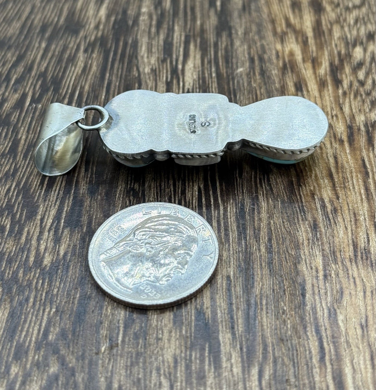 Navajo Handmade Sterling Silver Blue Glacier Turquoise Cluster Drop Pendant