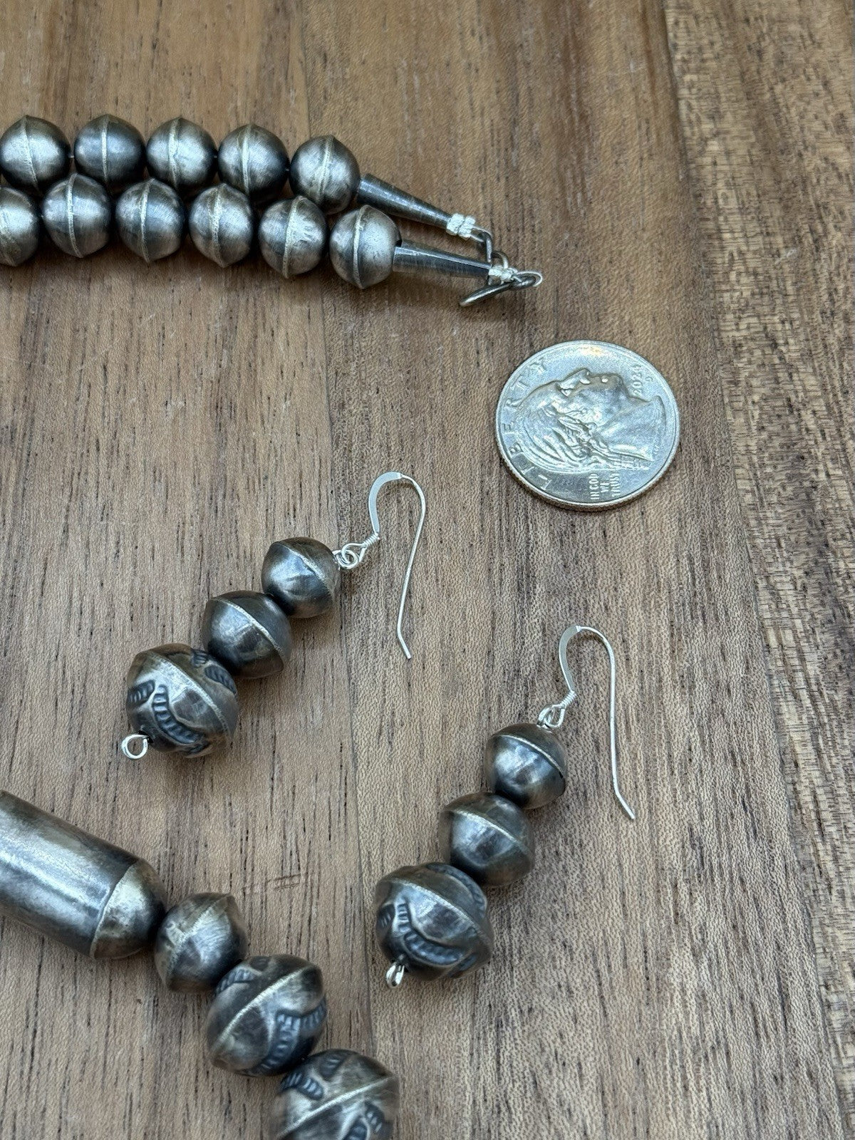 Authentic Navajo Handmade Old Look Navajo Pearl Bead Necklace And Earrings 24”