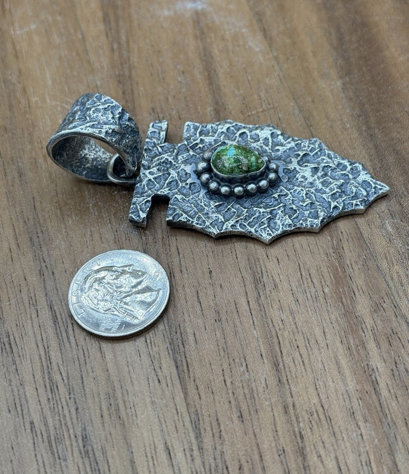 Navajo Silver Sonoran Gold Turquoise Arrowhead Pendant Tufa Cast By Merle House