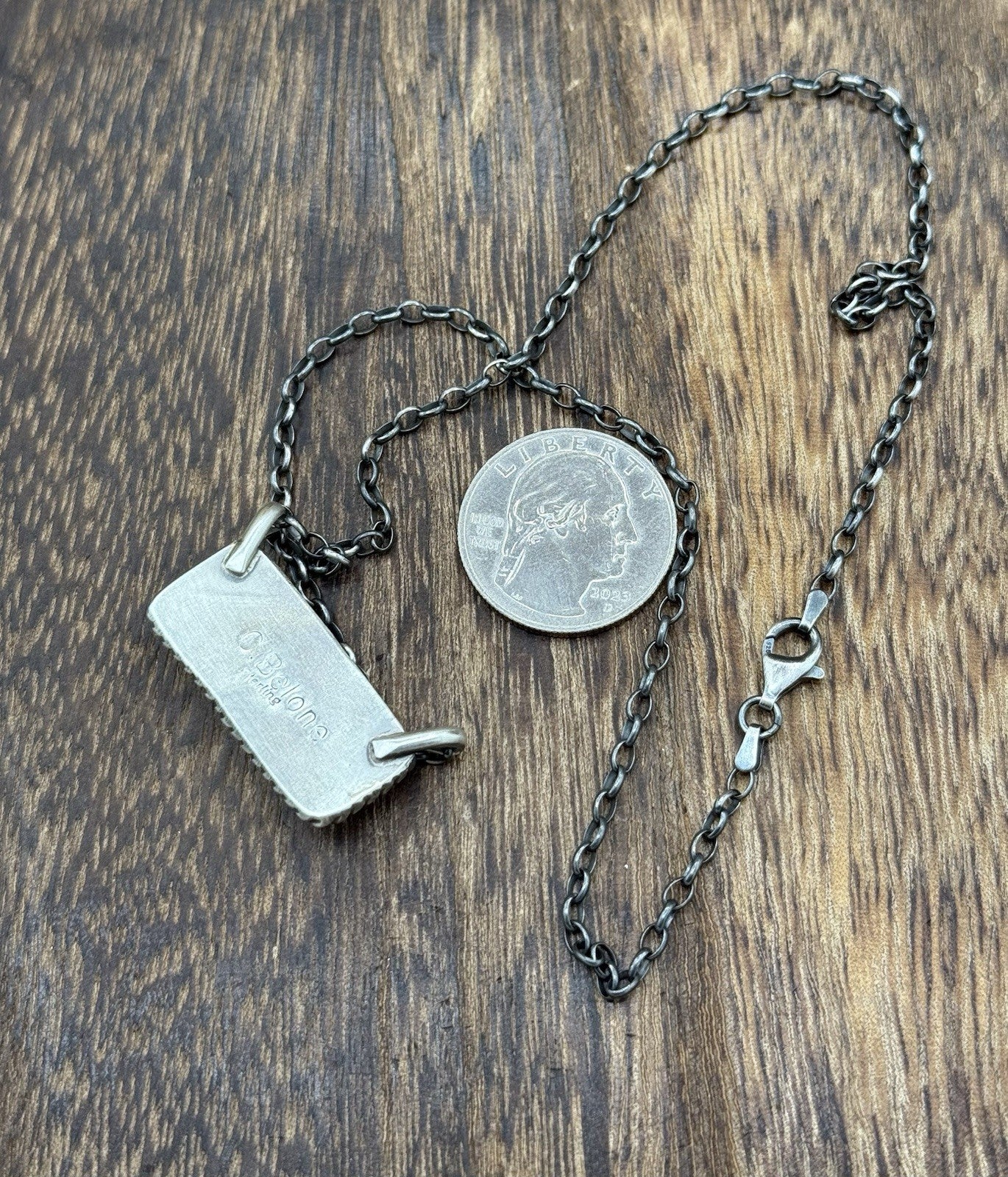 Native Navajo Handmade Sterling Silver Kingman Turquoise Bar Necklace 18”