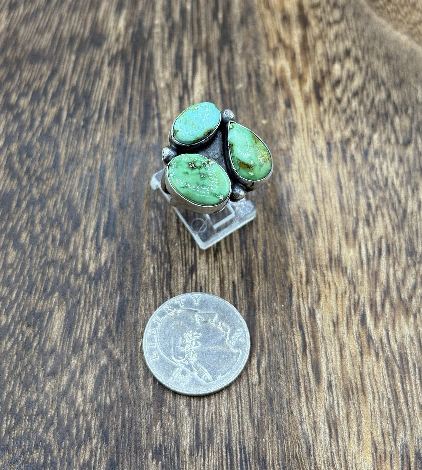 Navajo Handmade Sterling Silver Sonoran Gold Turquoise Cluster Ring Size 9
