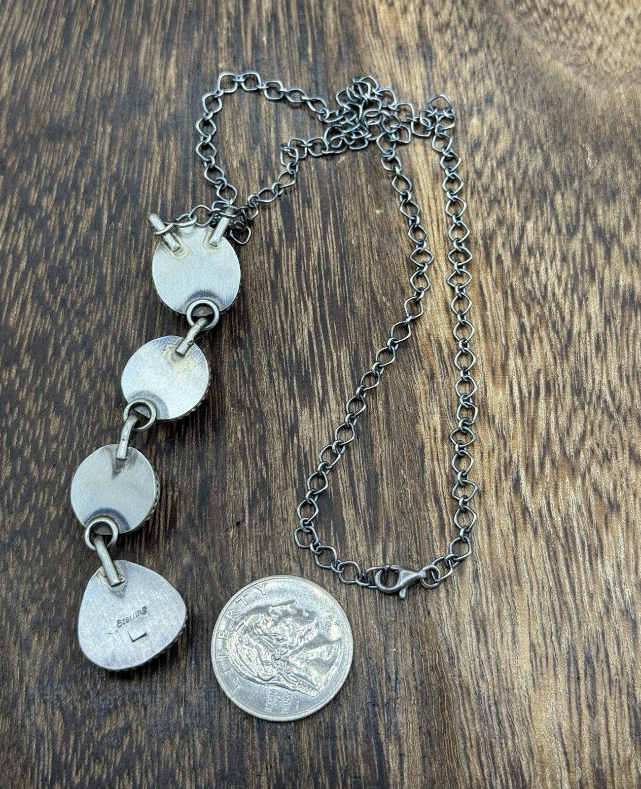 Navajo Handmade Sterling Silver Multi Color Mixed Stone Lariat Necklace 18”