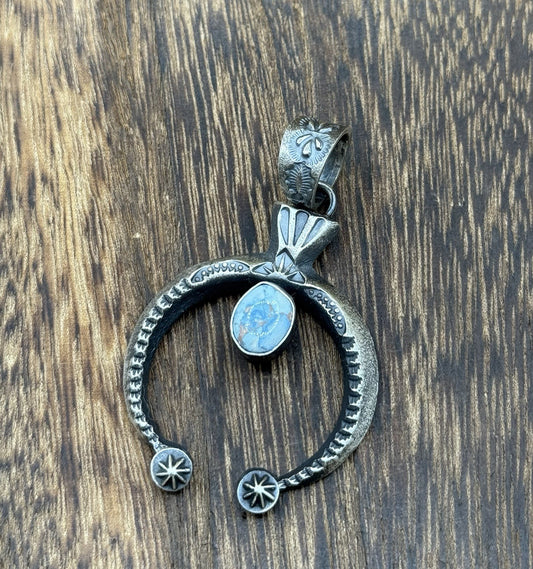 Navajo Handmade Sterling Silver Golden Hills Turquoise Naja Pendant Kevin Billah