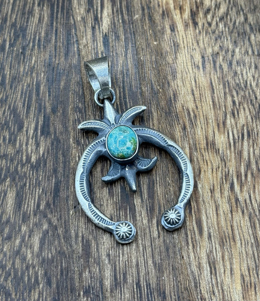 Navajo Handmade Sterling Silver Old Look Sonoran Gold Turquoise Naja Pendant