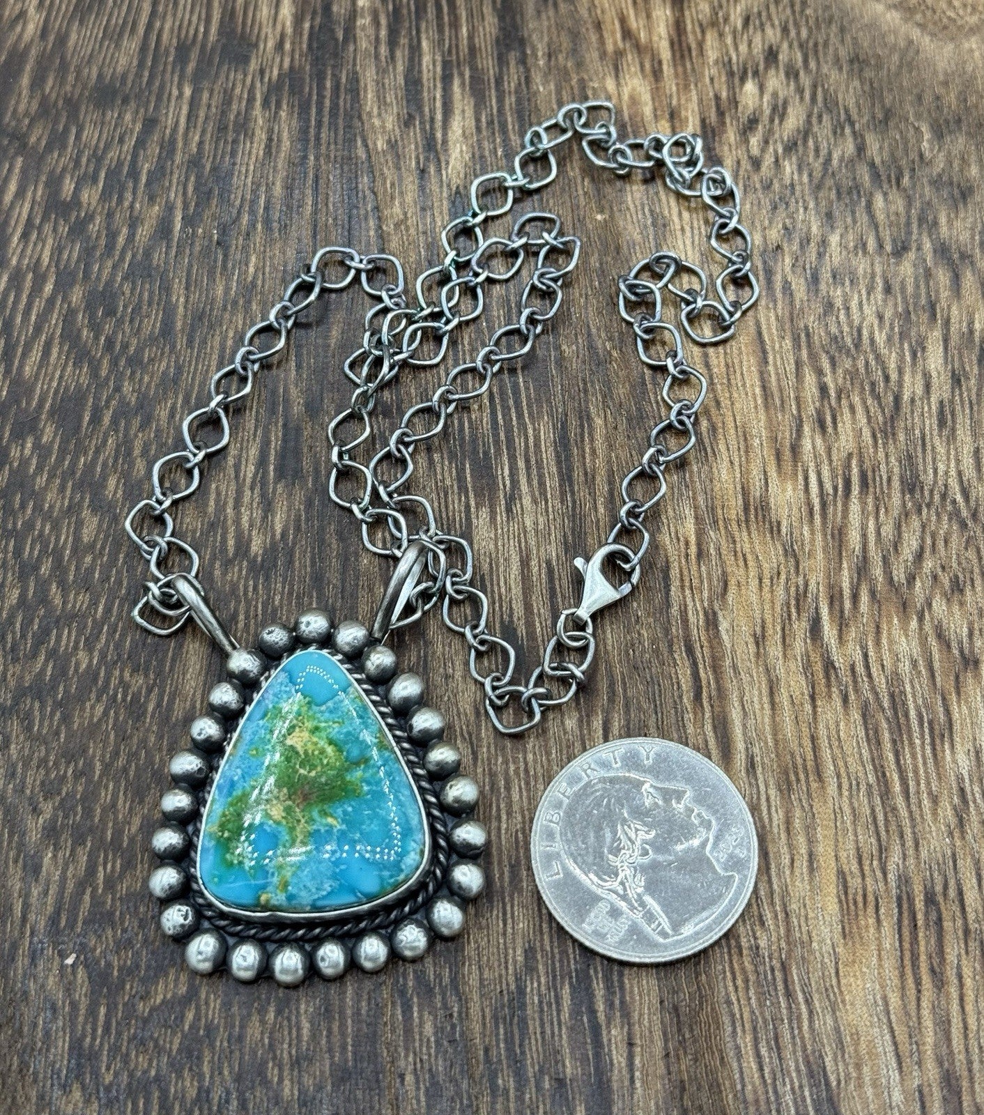 Native Navajo Handmade Sterling Silver Sonoran Gold Turquoise Necklace 18” Large