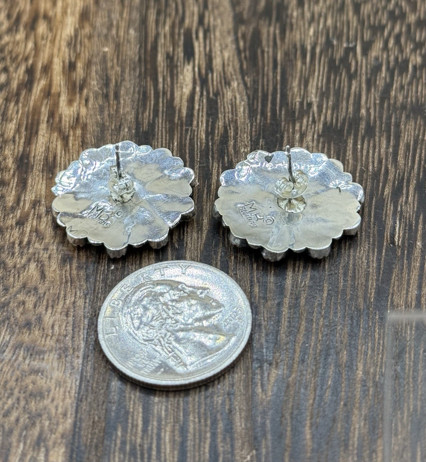 Native American Navajo Handmade Sterling Silver Red Coral Cluster Stud Earrings