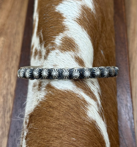 Navajo Handmade Sterling Silver Old Look Concho Design Stacker Cuff Bracelet