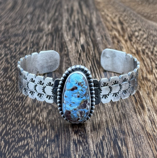 Navajo Handmade Sterling Silver Golden Hills Turquoise Stacker Cuff Bracelet