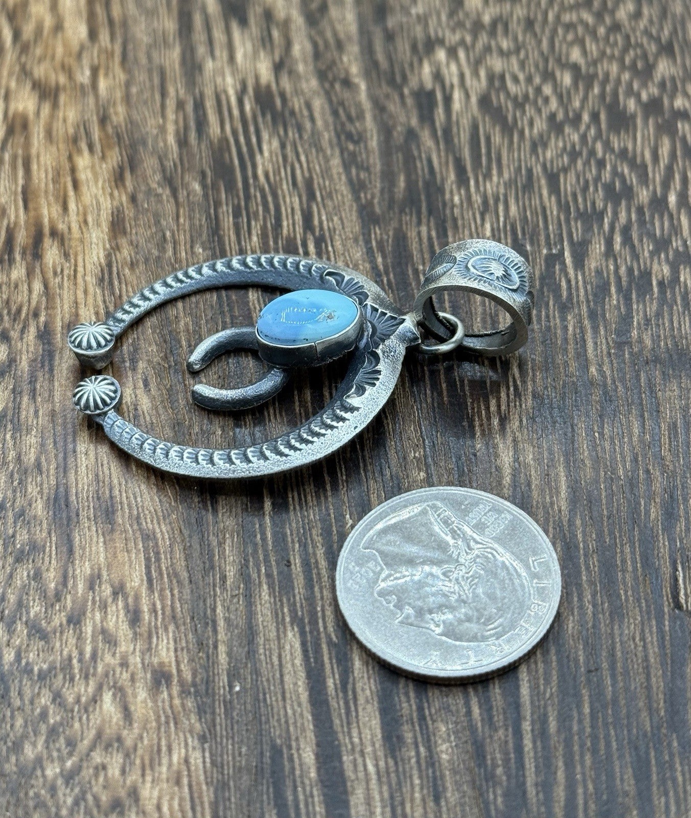 Navajo Handmade Sterling Silver Golden Hills Turquoise Naja Pendant Kevin Billah