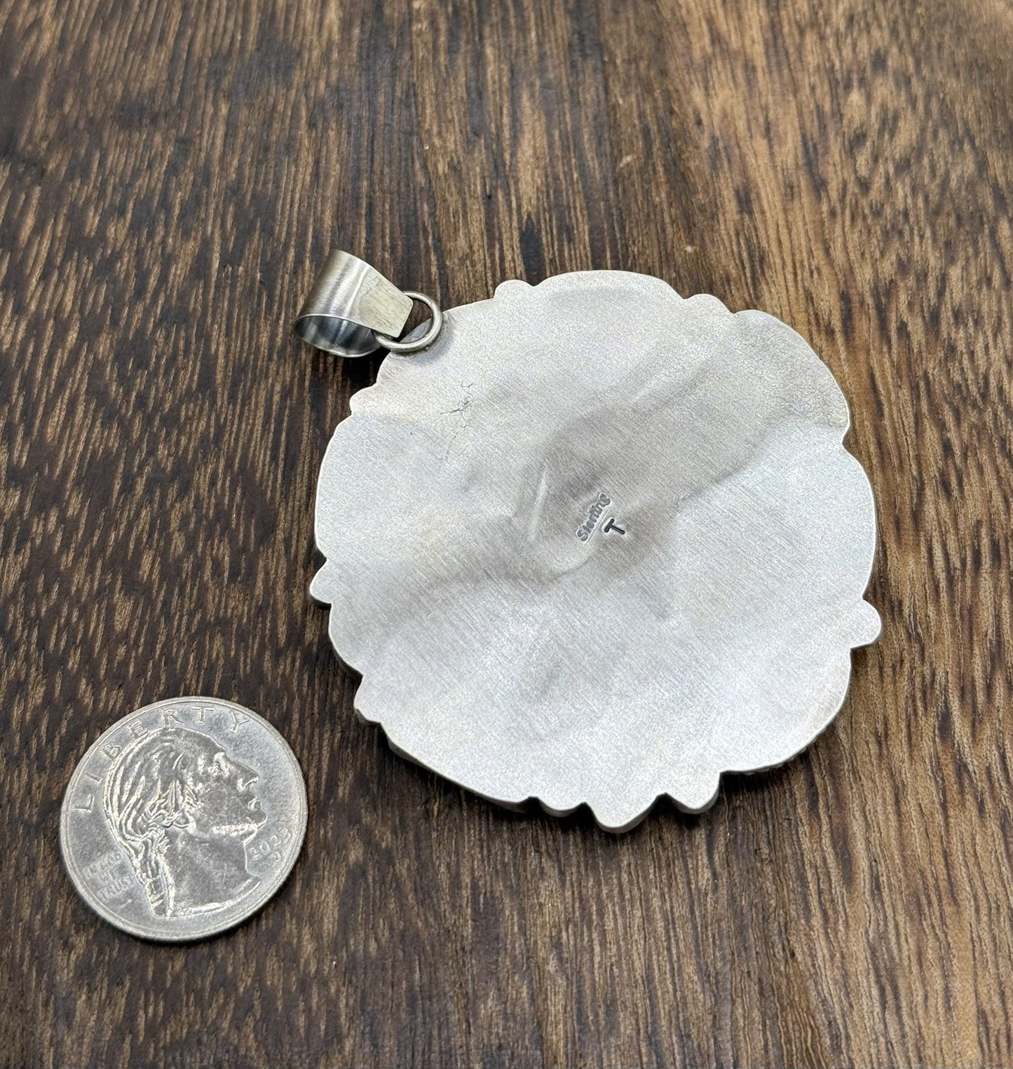 Navajo Handmade Sterling Silver Mixed Turquoise Spiny Large Cluster Pendant