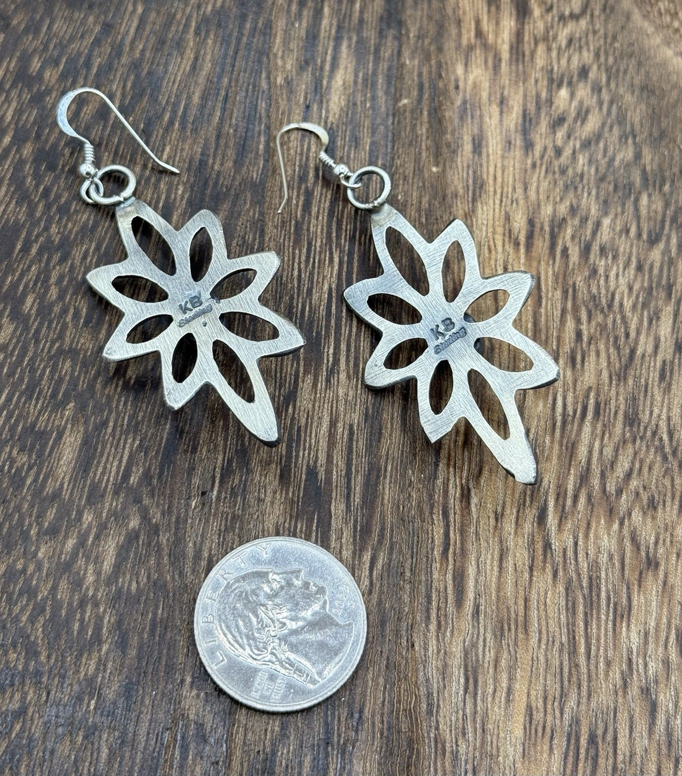 Navajo Handmade Sterling Silver Old Look Kingman Turquoise Earrings Kevin Billah