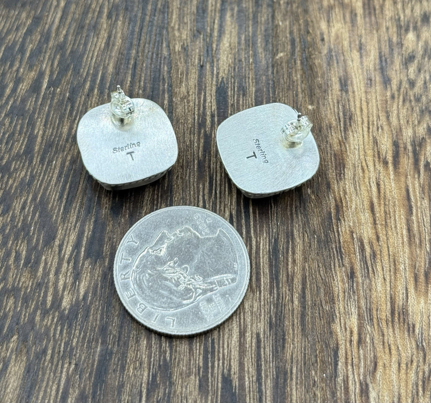 Native Navajo Handmade Sterling Silver Blackjack Turquoise Post Stud Earrings