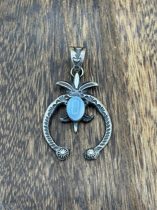 Navajo Handmade Sterling Silver Old Look Golden Hills Turquoise Naja Pendant