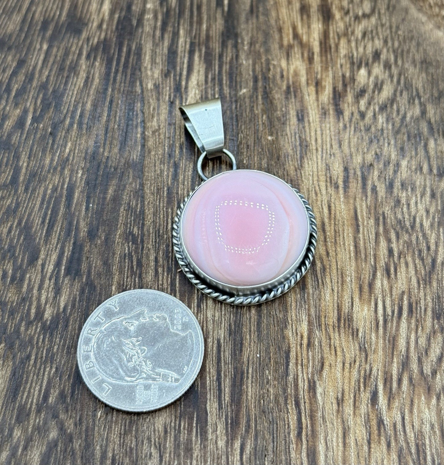 Navajo Handmade Sterling Silver Pink Conch Shell Heart Shaped Pendant