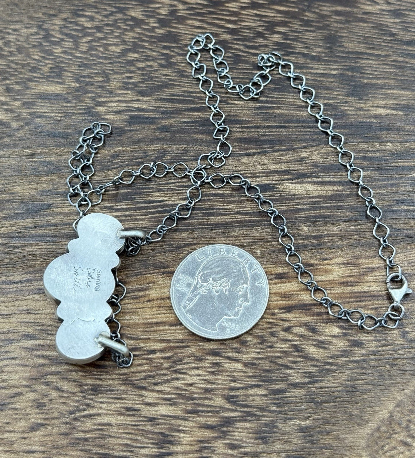 Navajo Handmade Sterling Silver Pink Conch Shell Cluster Bar Necklace 18”