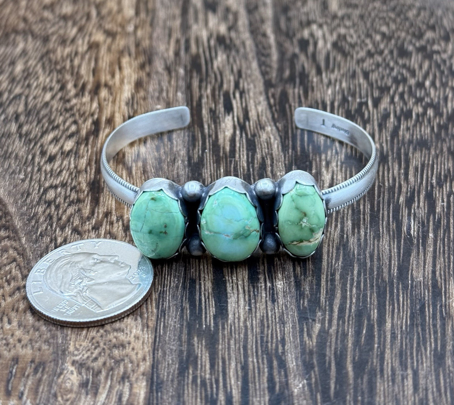 Navajo Handmade Sterling Silver Sonoran Gold Turquoise Stacker Cuff Bracelet