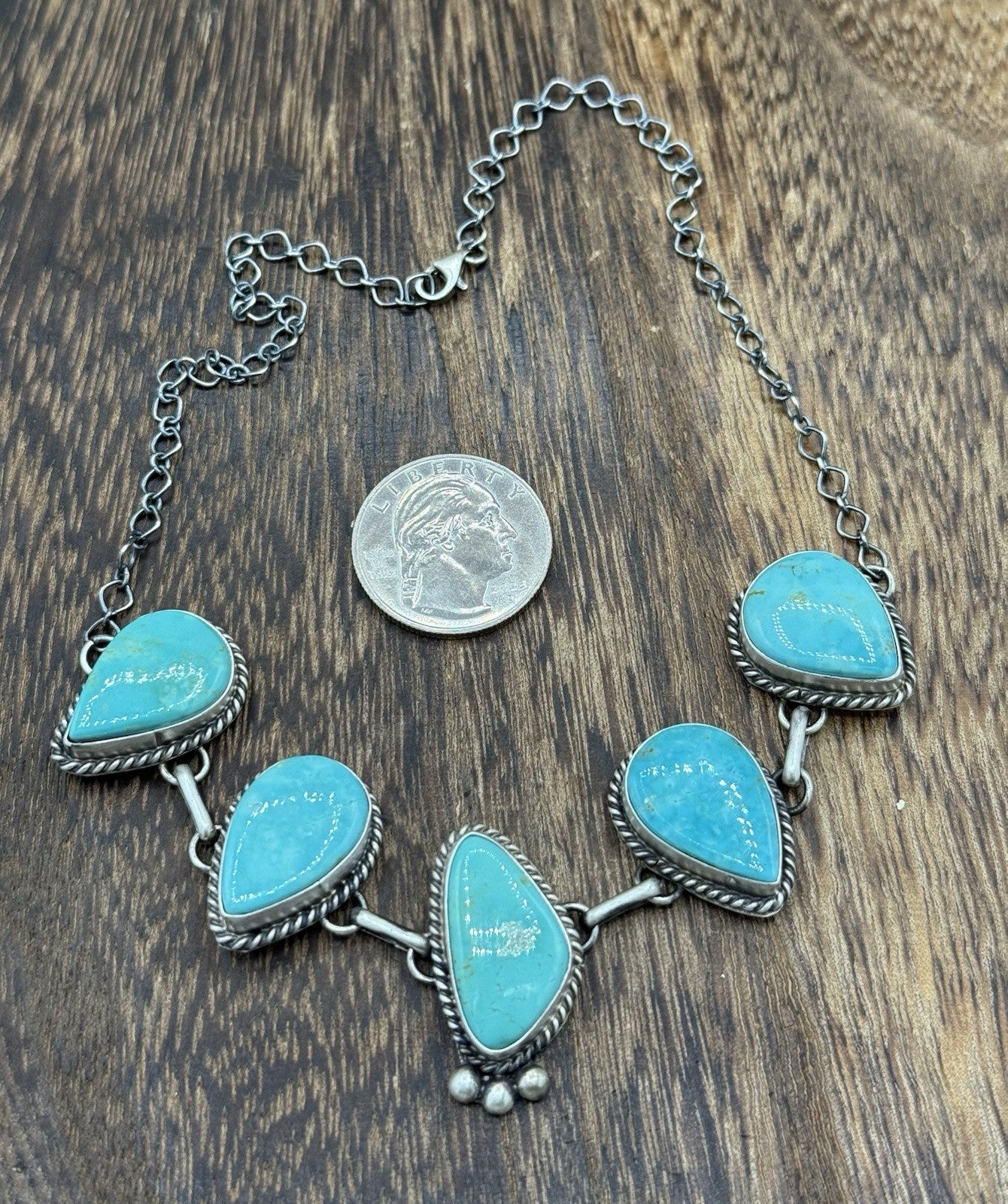 Native Navajo Handmade Sterling Silver Kingman Turquoise Choker Necklace 15β