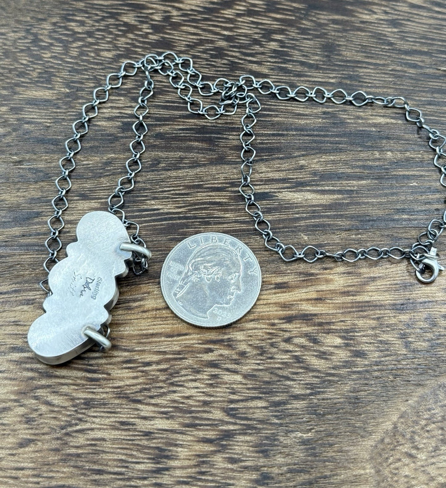 Navajo Handmade Sterling Silver Kingman Turquoise Cluster Bar Necklace 18”