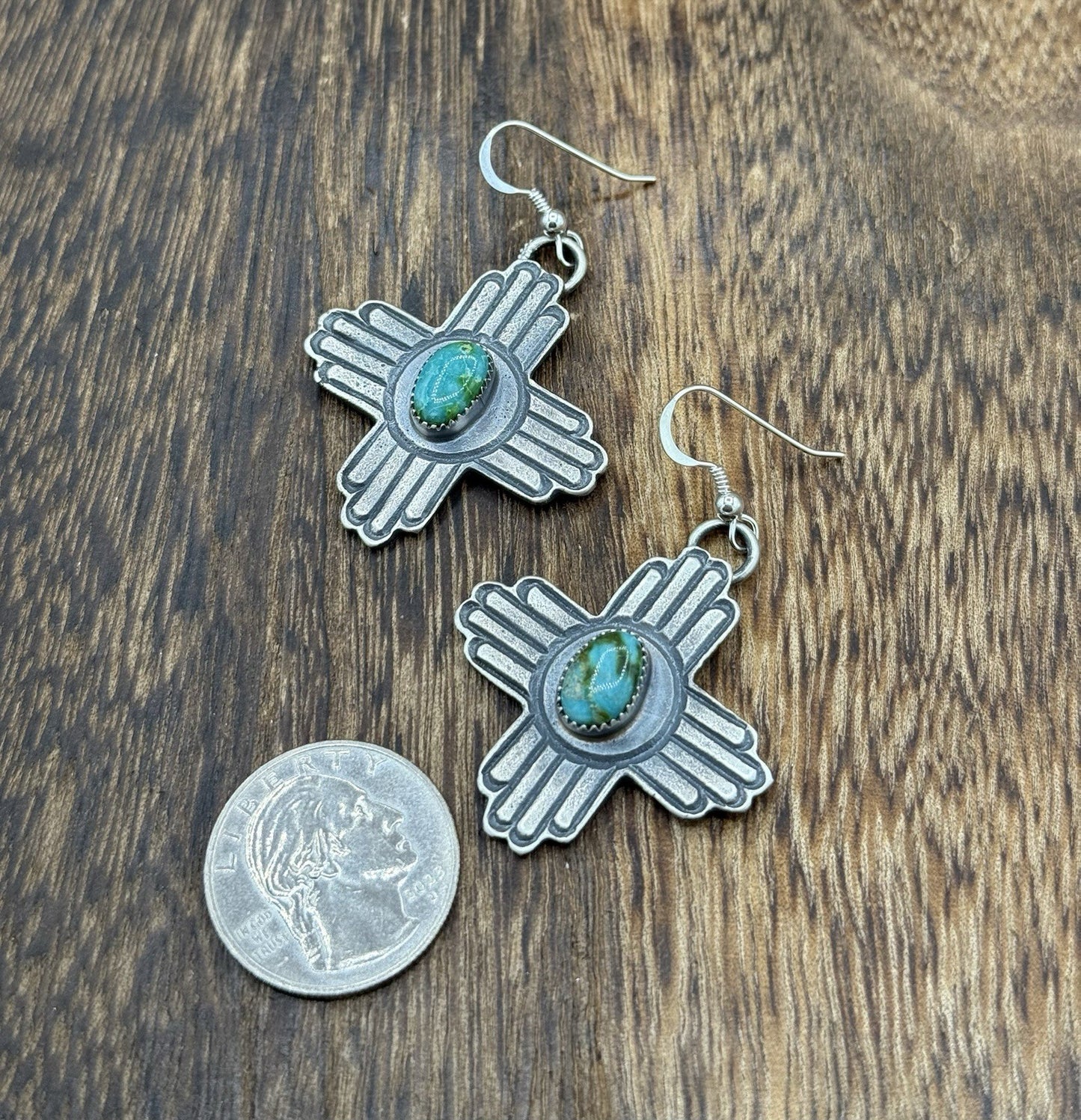 Navajo Handmade Sterling Silver Zia Sonoran Gold Turquoise Earrings Kevin Billah