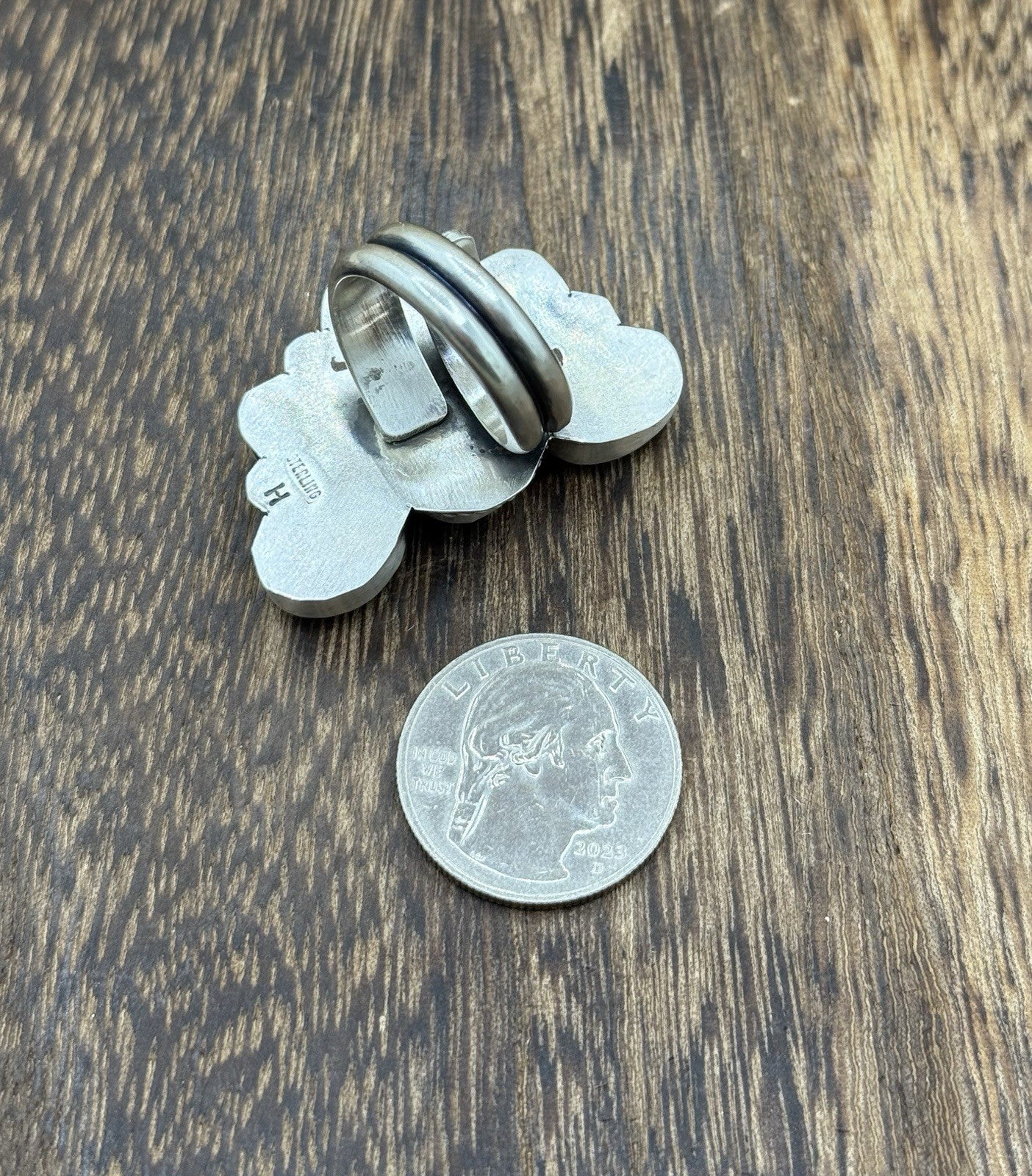 Navajo Handmade Sterling Silver Sonoran Gold Turquoise Half Cluster Ring Size 8