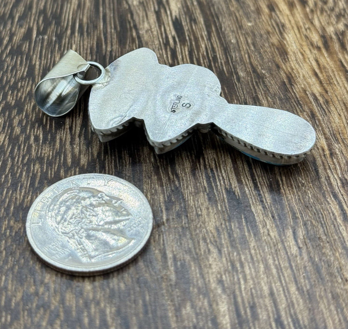 Native Navajo Handmade Sterling Silver Blue Bird Turquoise Cluster Drop Pendant