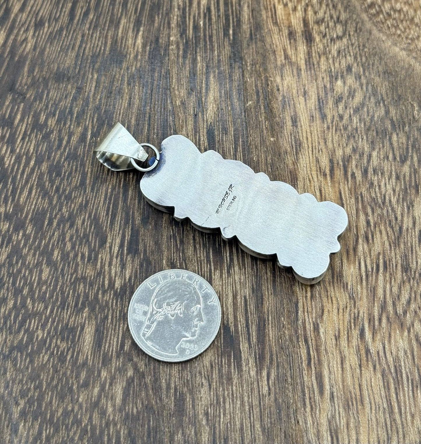 Native Navajo Handmade Sterling Silver Kingman Turquoise Cluster Drop Pendant