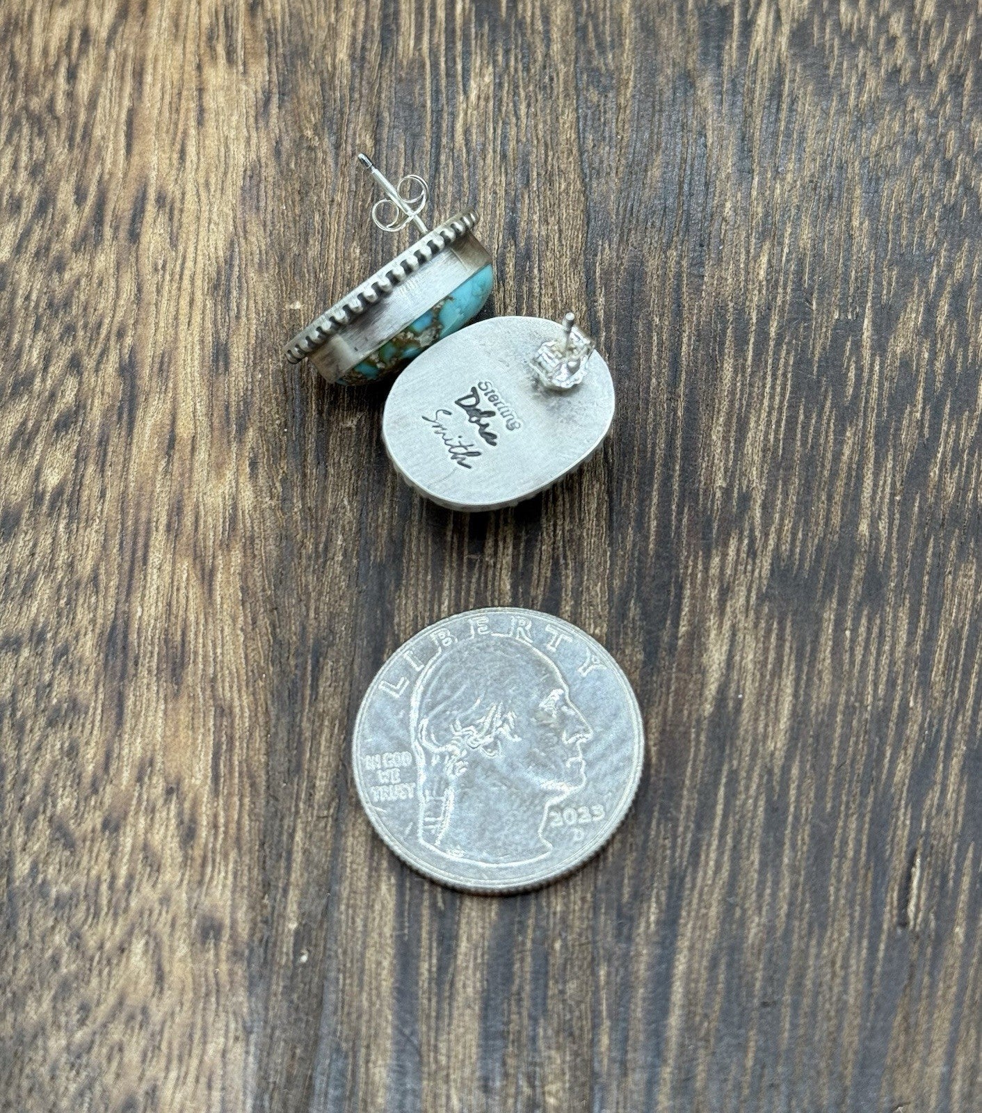 Navajo Handmade Sterling Silver Sonoran Gold Turquoise Post Stud Earrings