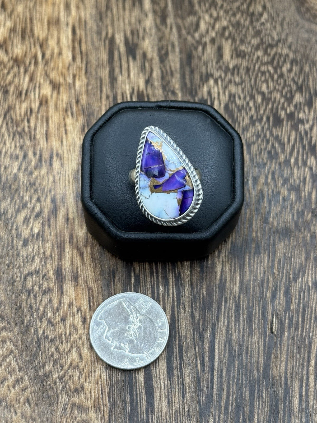 Navajo Handmade Sterling Silver Violet Rose Adjustable Ring Size 7 To 10