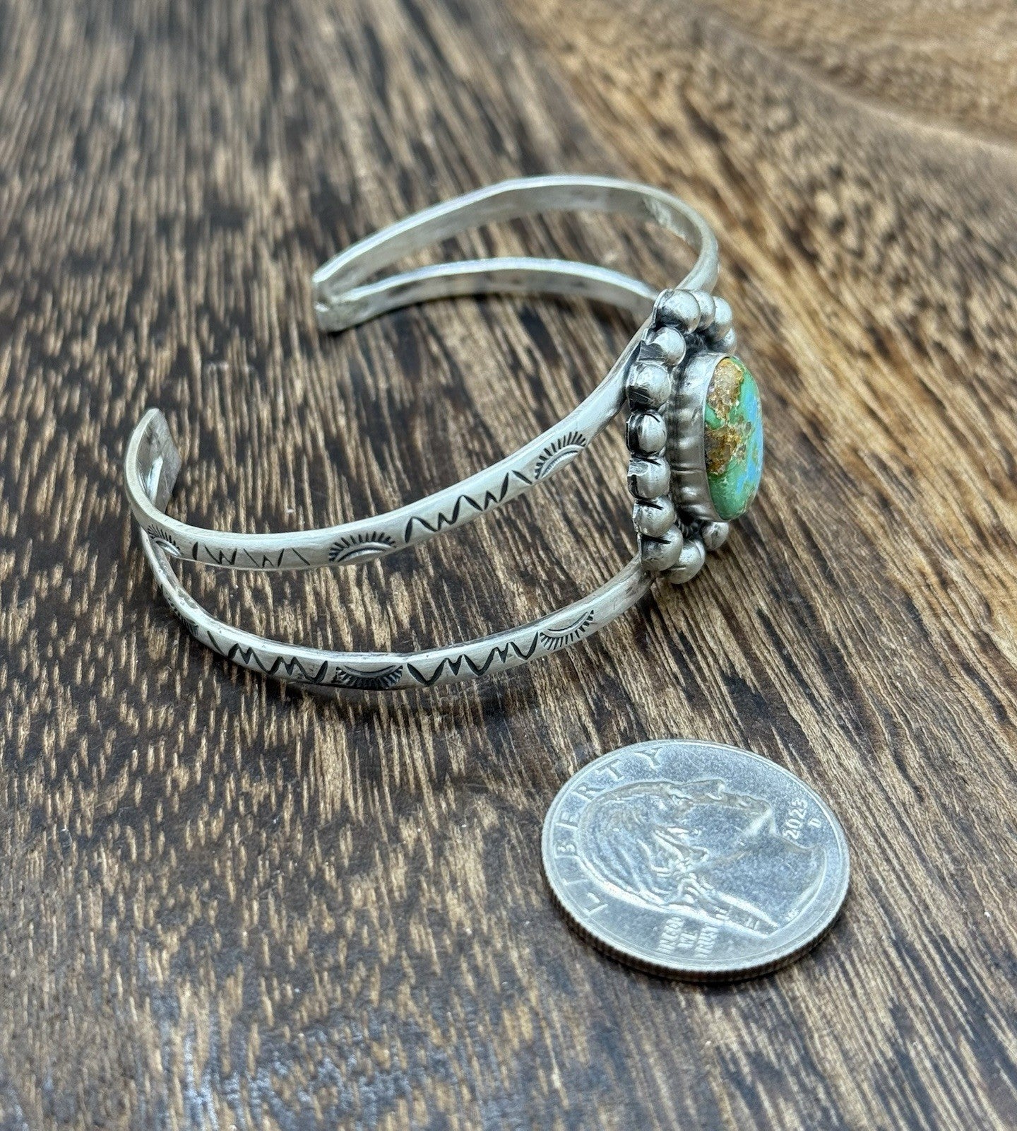 Native Navajo Handmade Sterling Silver Sonoran Gold Turquoise Cuff Bracelet