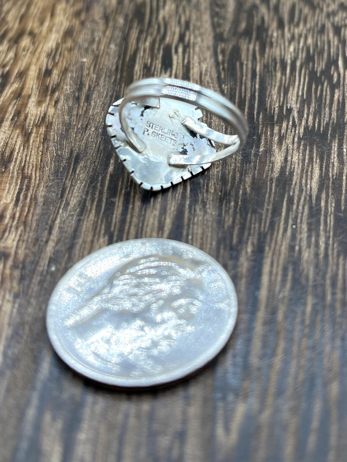 Navajo Handmade Sterling Silver Pink Conch Shell Band Rings By Peggy Skeets