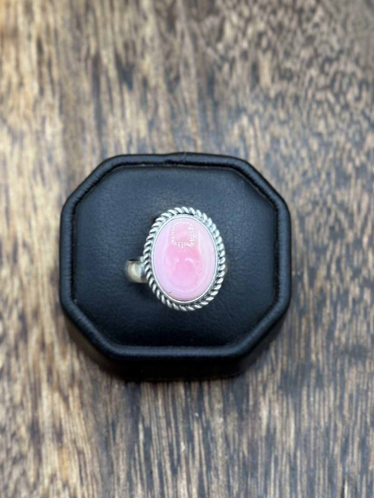 Navajo Handmade Sterling Silver Pink Conch Adjustable Ring Size 7 To 10