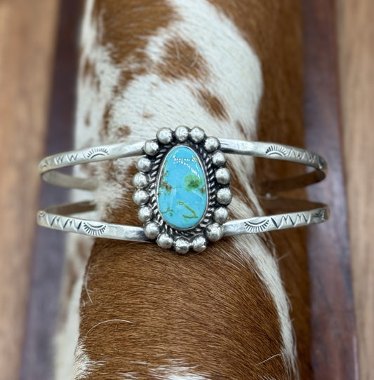 Native Navajo Handmade Sterling Silver Sonoran Gold Turquoise Cuff Bracelet